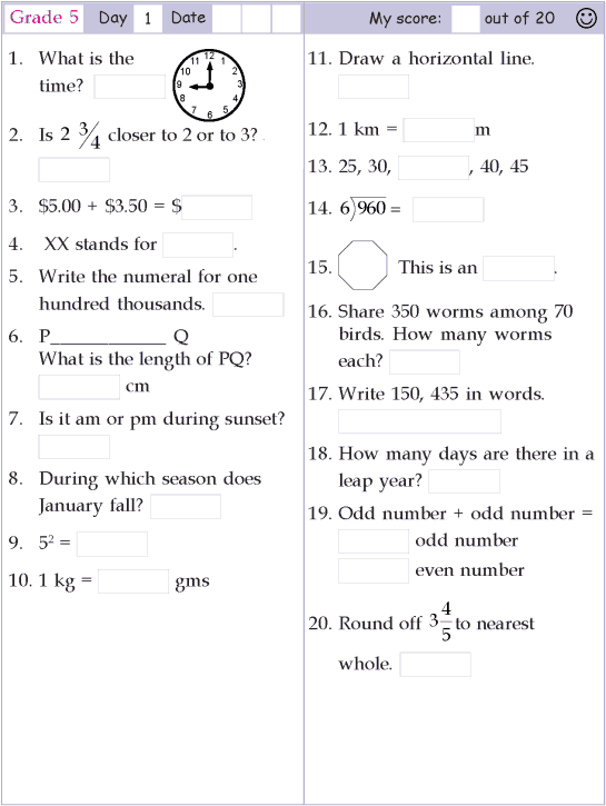 5th grade mental math practice test